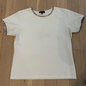 Burberry Cream Short Sleeve Tee with Signature Check Trim